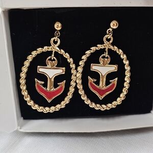 Vintage Avon Gold and Red Anchor Earrings